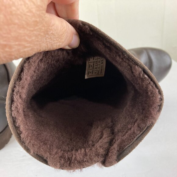 UGG Women Sz 8 Leather Shearling Lined Brown Mid Calf Boots Fall Winter Pull On - Picture 6 of 8